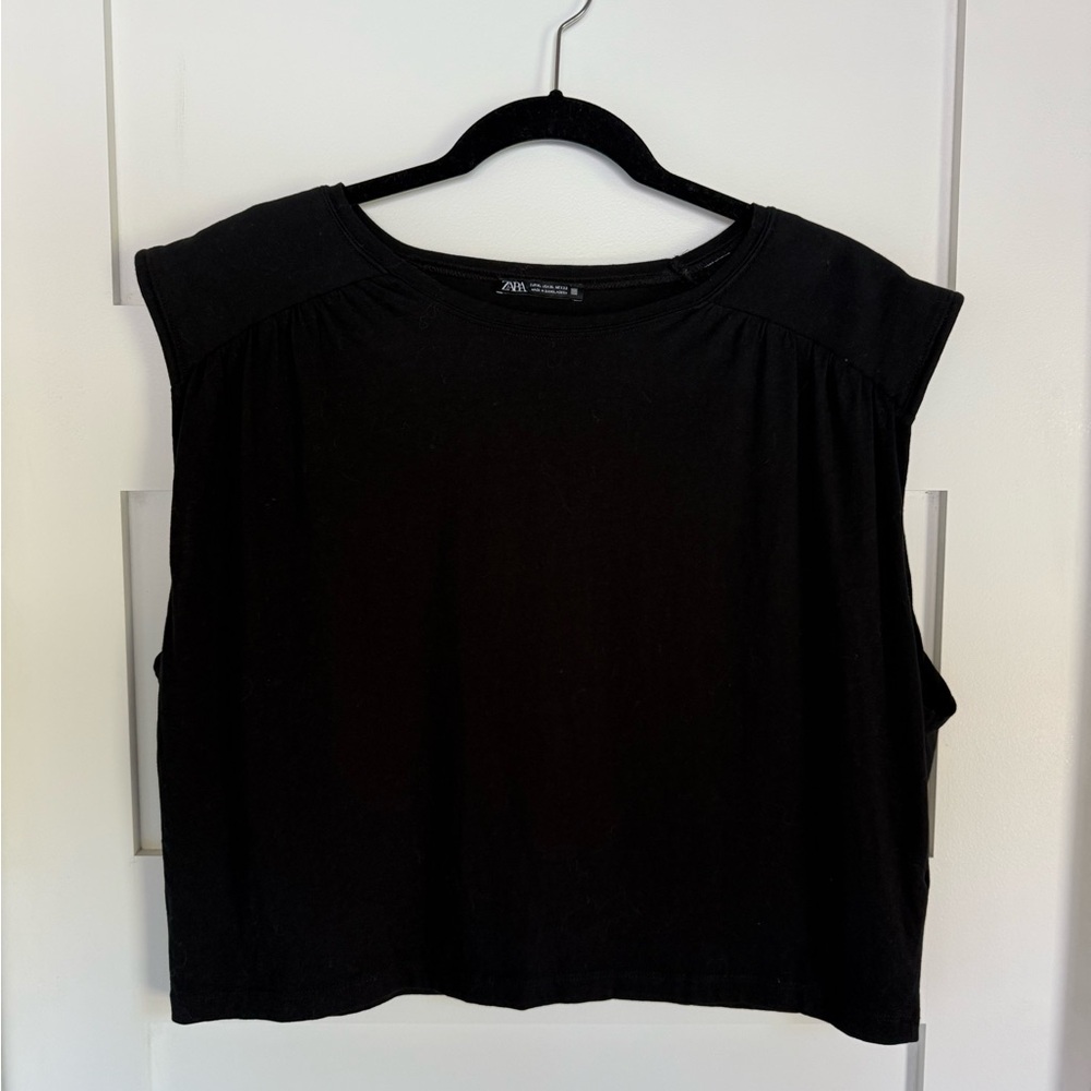 Zara Black Sleeveless Top with Shoulder Pads